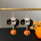 Skull Halloween Earrings, Skull Pumpkin Earrings, Ghost Earrings, Unique Halloween Earrings Dangle